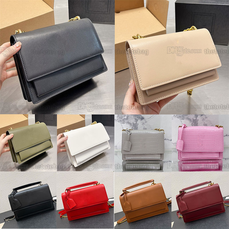 

Sunset bag luxury Designer chain wallet smooth flap bag purses women crossbody shoulder medium bags crocodile embossed shiny leather small sunset Handbag 2023, 11-22x8x16 golden letters