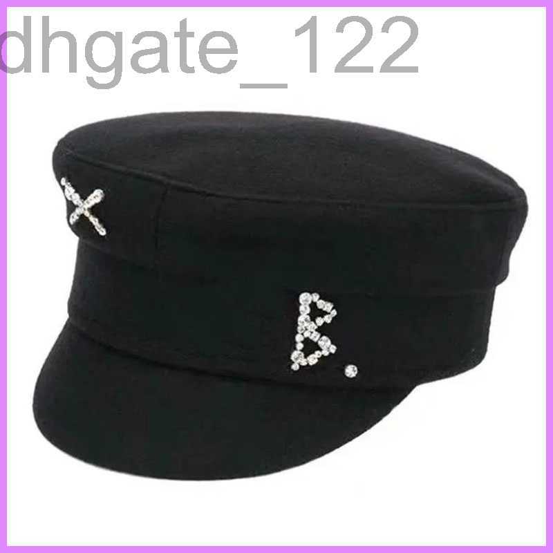 

designer Luxury Designer Rhinestone Embroidered Wool Tweed Autumn Winter Navy Hats Girl Bailey Flat Top Cap Women Mens Caps Casquette D5ND, Black