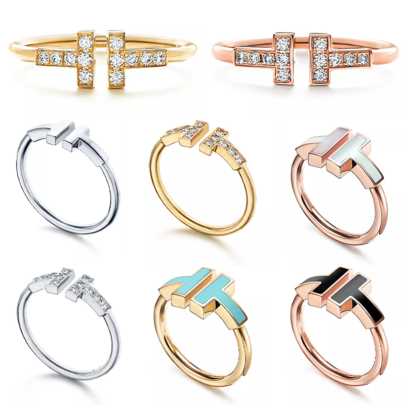 Double T-shape Band Rings for women Opening 925 Sterling Silver Diamond Pearl Oyster Ring Fashion Classic Woman Luxury Jewelry Birthday Women