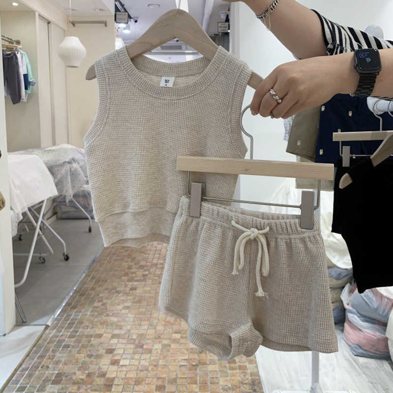

Clothing Sets Summer New Baby Sleeveless Clothes Set Infant Cotton Waffle Vest Shorts pcs Set Kids Boys Casual Suit Baby Girl Outfits P, Beige