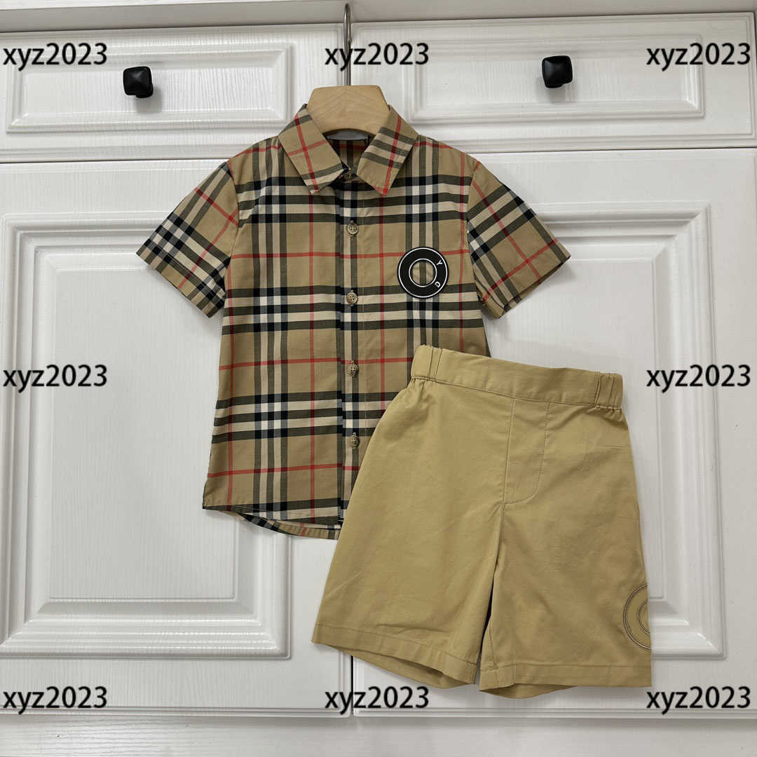 

KIds Clothes Child Sets baby Spring products 2pcs Checkered single breasted shirt and khaki shorts New arrival size -150 CM Mar14, Multi