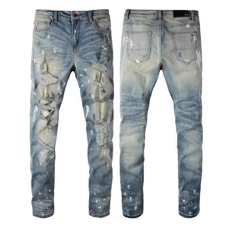 

Ripped AMIRiss jeans miri Jeans Rip Men's Jeans designer jeans Knee Ripped Skinny Straight Size 28-40 Motorcycle Trendy Long Straight With Hole High Street denim, 19