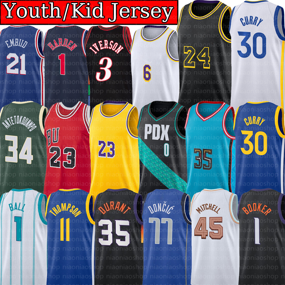 

Stitched Youth Kid 6 jaMes 23 Lebron Basketball Jerseys Kevin Durant Stephen Curry Lillard Carter brYant Doncic mIchael Booker Iverson Ball Irving Best Youth Jersey, Youth/kid jersey