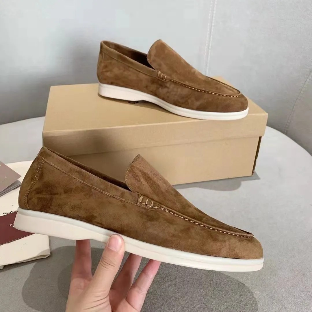 

loro piana Designer Loro Suede Shoes Summer Charms Embellished Walk Suede Loafers Couple Genuine Mens Womens Leather Casual slip on flats for Men Women 0CS7, 12