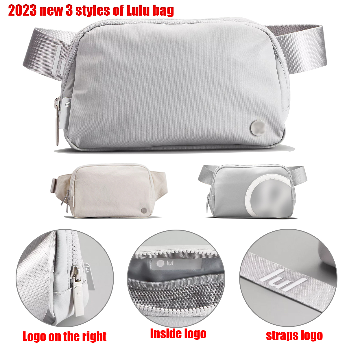 

lu Outdoor Bags Women Men Waist Bag Gym Elastic Adjustable Strap Zipper Fanny pack lulu Shoulder Cross-body lululemens 2L bag, 2l-2023-big logo-grey
