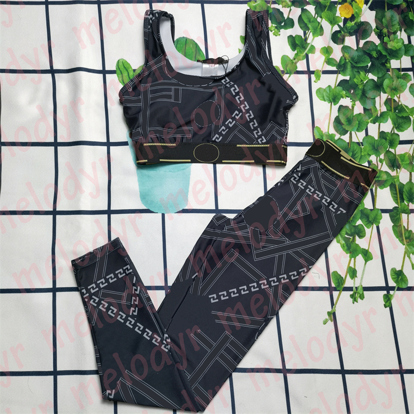 

Outdoor Running Outfit Yoga Tracksuits Summer Sport Bra Elastic Shaping Pants Printed Sportswear for Women, Black