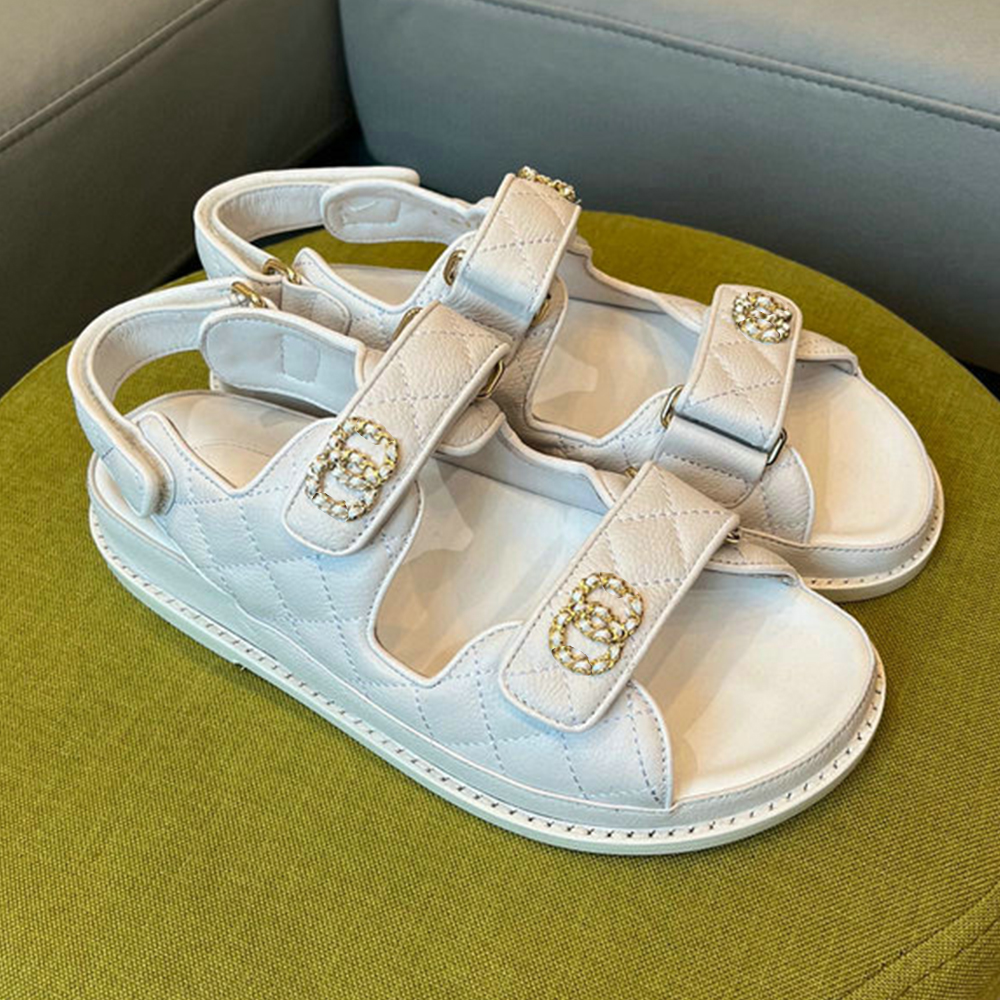 

C****1 Top Quality Sheepskin Women Sandals Designer Crystal Calfskin Slippers Leather Fashion Platform Slides Summer Beach Sandal, Color 6