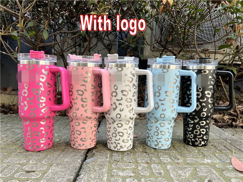 

40oz Tumbler with Handle Lid Straw Big Capacity Beer Mug Leopard Water Bottle Outdoor Camping Cup Vacuum Insulated Drinking Tumblers ss0216, Multi-color