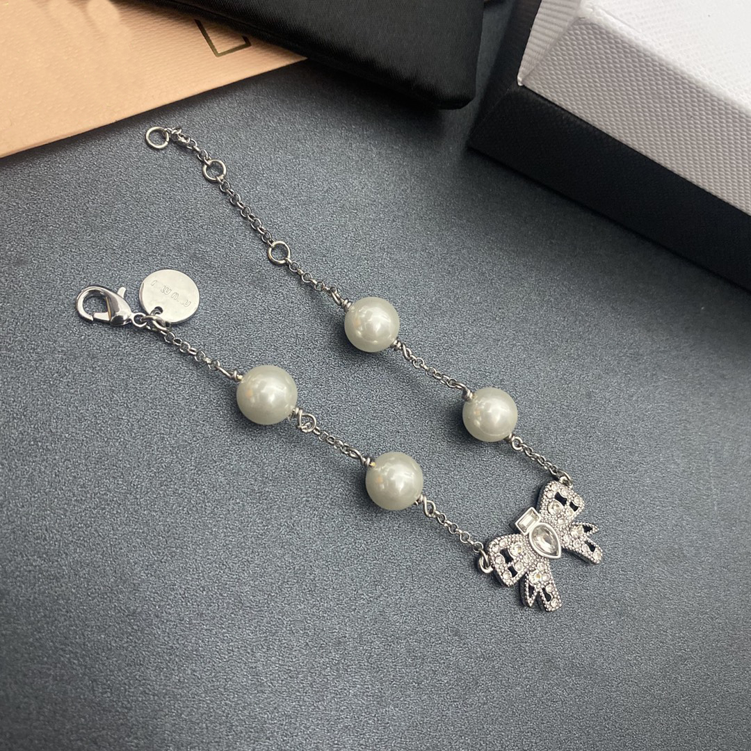 

Brand Stamp Bracelet Necklace Set Bowknot Women Silver Plating Letter Bracelet Designer Pendant Necklace Luxury Love Bracelet Vintage Design Jewelry Set Gift, B170-bracelet
