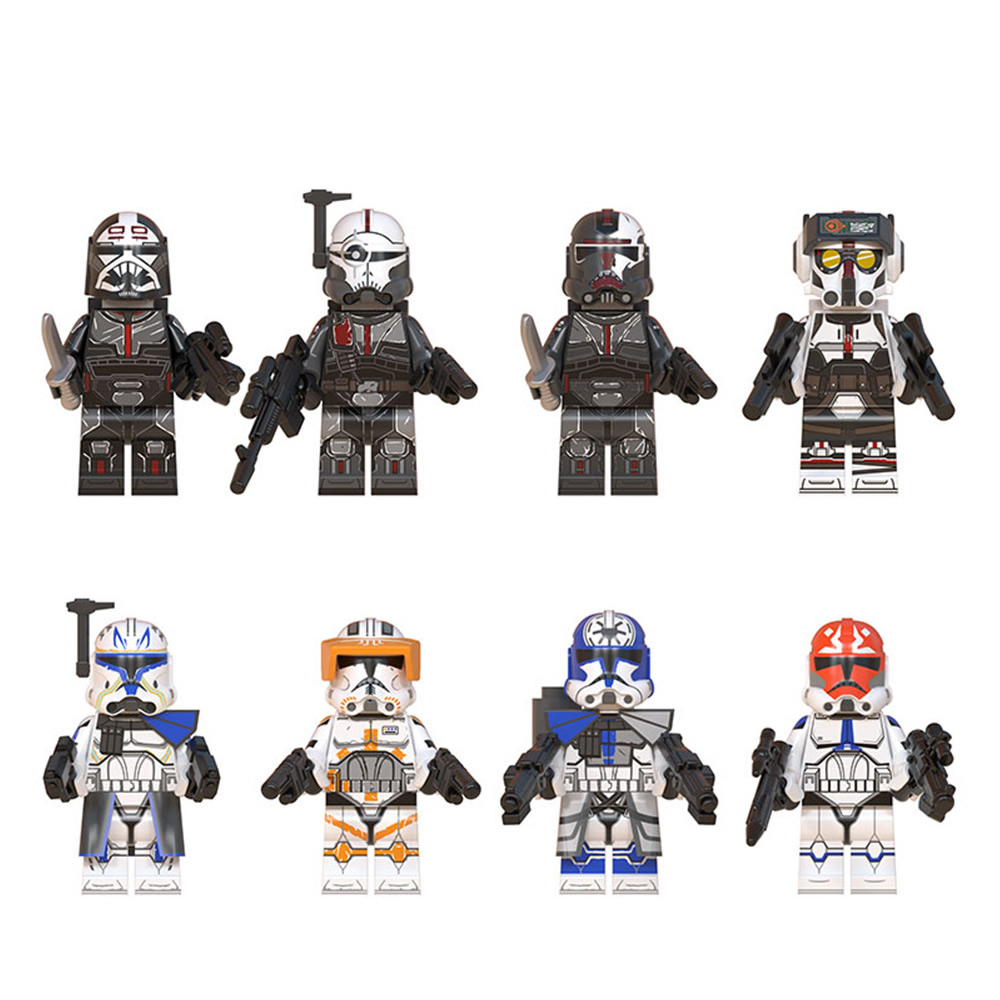 

8Pcs/Lot Minifig Factory Plastic Building Blocks Toys Space Wars Jesse Rex The Clone Troopers Stormtroopers Mini Figures with accessories WM6095