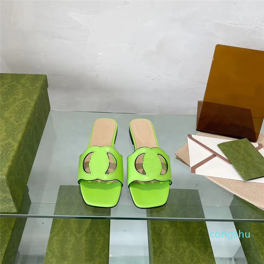 

High version Hollowed out Slippers Square Head Flat one word Green Beach light casual retro large size women's low heel Sandals Size 34-42, Black