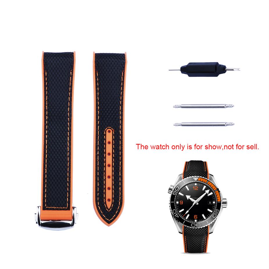 

20 21 22mm black orange rubber watch band strap for omega seamaster planet ocean 300m 600m 43 5mm 600m 45 5mm272D