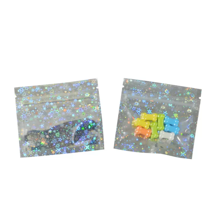 7.5*6.5cm Clear Mini Zip Lock Holographic Mylar Packaging Bags Colorful Rainbow Sample Power Packing Bags Pills Storage Bag