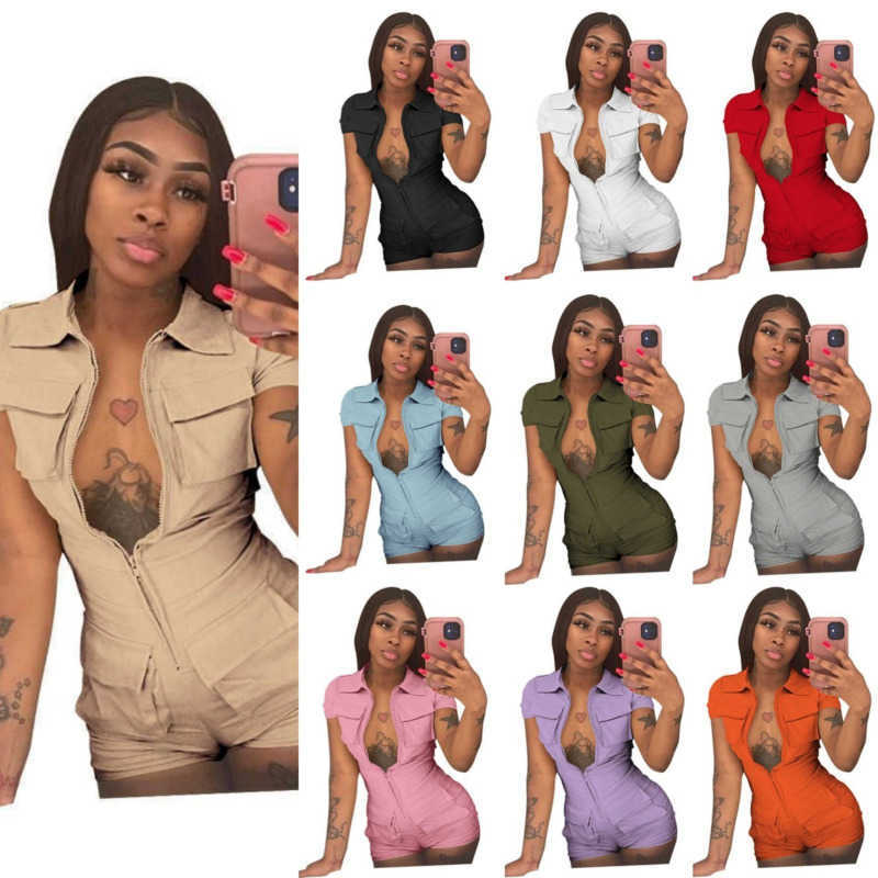 

Summer New Women Jumpsuits Solid Color Overalls Pockets Designer Onesies Sexy Zipper Bodysuit Fashion Casual Rompers, Purple11