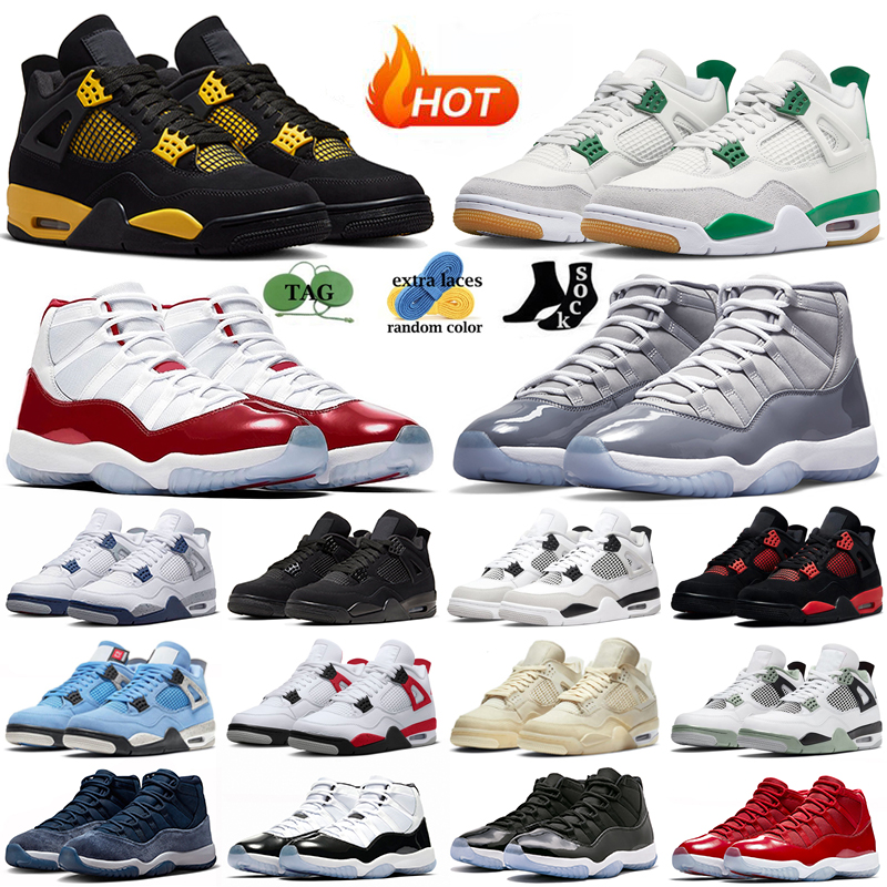 

Jumpman 4 11 basketball shoes Pine Green 4s Military Black Cat Fire Red Thunder Midnight Navy 11s Cherry Cool Grey Bred Sail men women sneakers outdoor sports trainers, 4s red cement