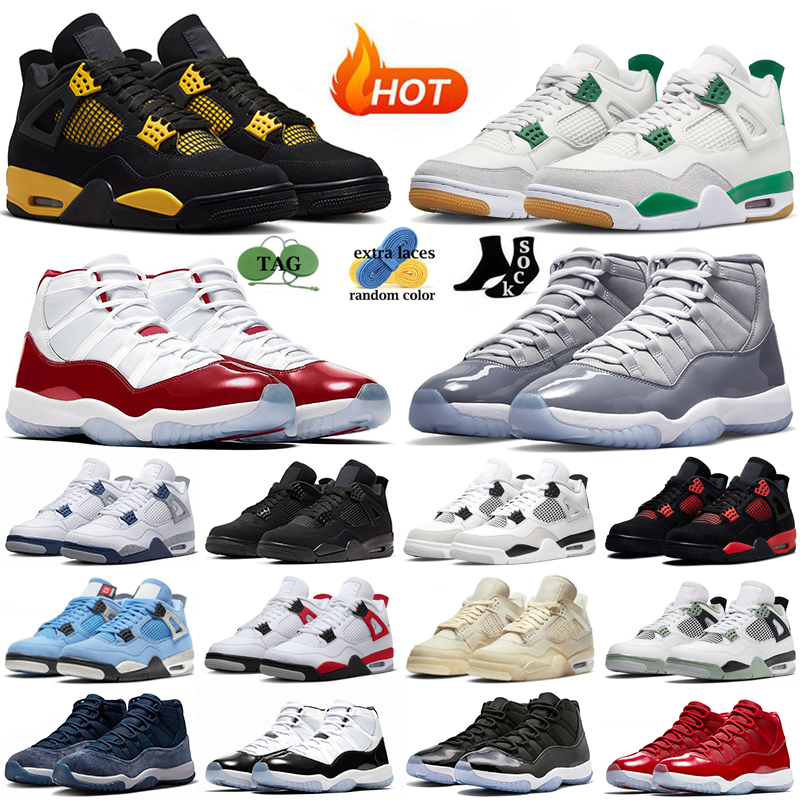 

Jumpman 4 11 basketball shoes Pine Green 4s Military Black Cat Fire Red Thunder Midnight Navy 11s Cherry Cool Grey Bred Sail men women sneakers outdoor sports trainers, 4s white oreo