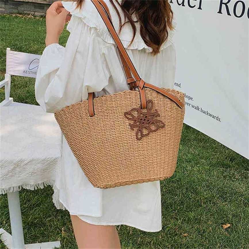 

handbag 2023 Fashion women's bag leather quality Handbag Women's Hot large straw woven leisure Bag, Khaki3