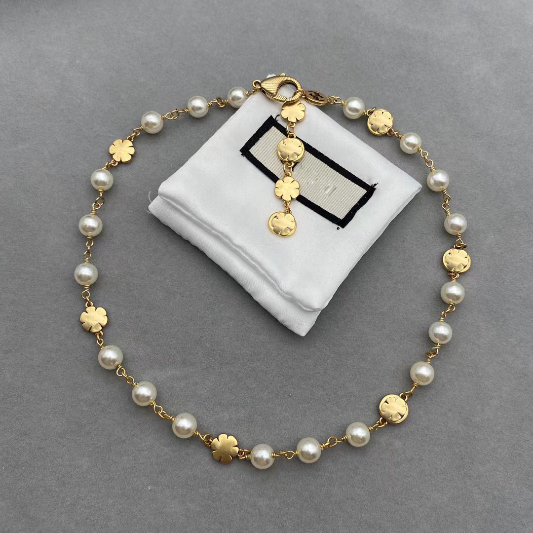 

Fashion Flowers Necklace Womens Designer Jewelry Gold Chain Necklace For Women Luxury G Letters Love Jewelrys With Pearl Wedding Party Gifts