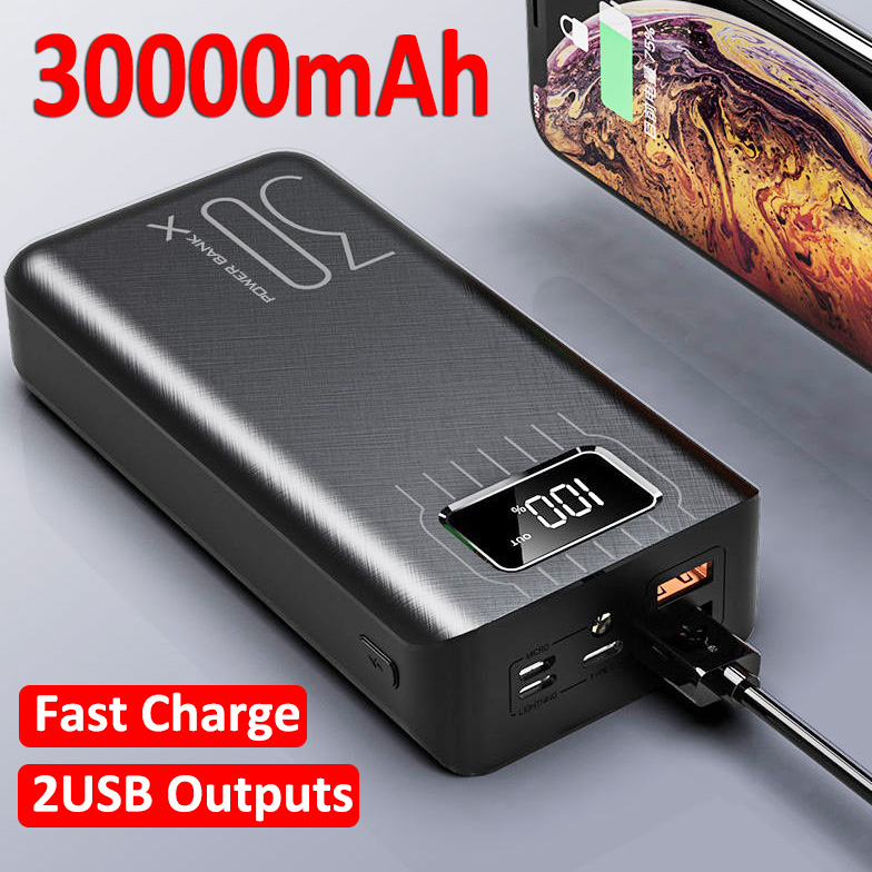 

Fast Charging Power Bank 30000mah High Capacity Portable Charger Digital Display External Battery Flashlight for Xiaomi IPhone