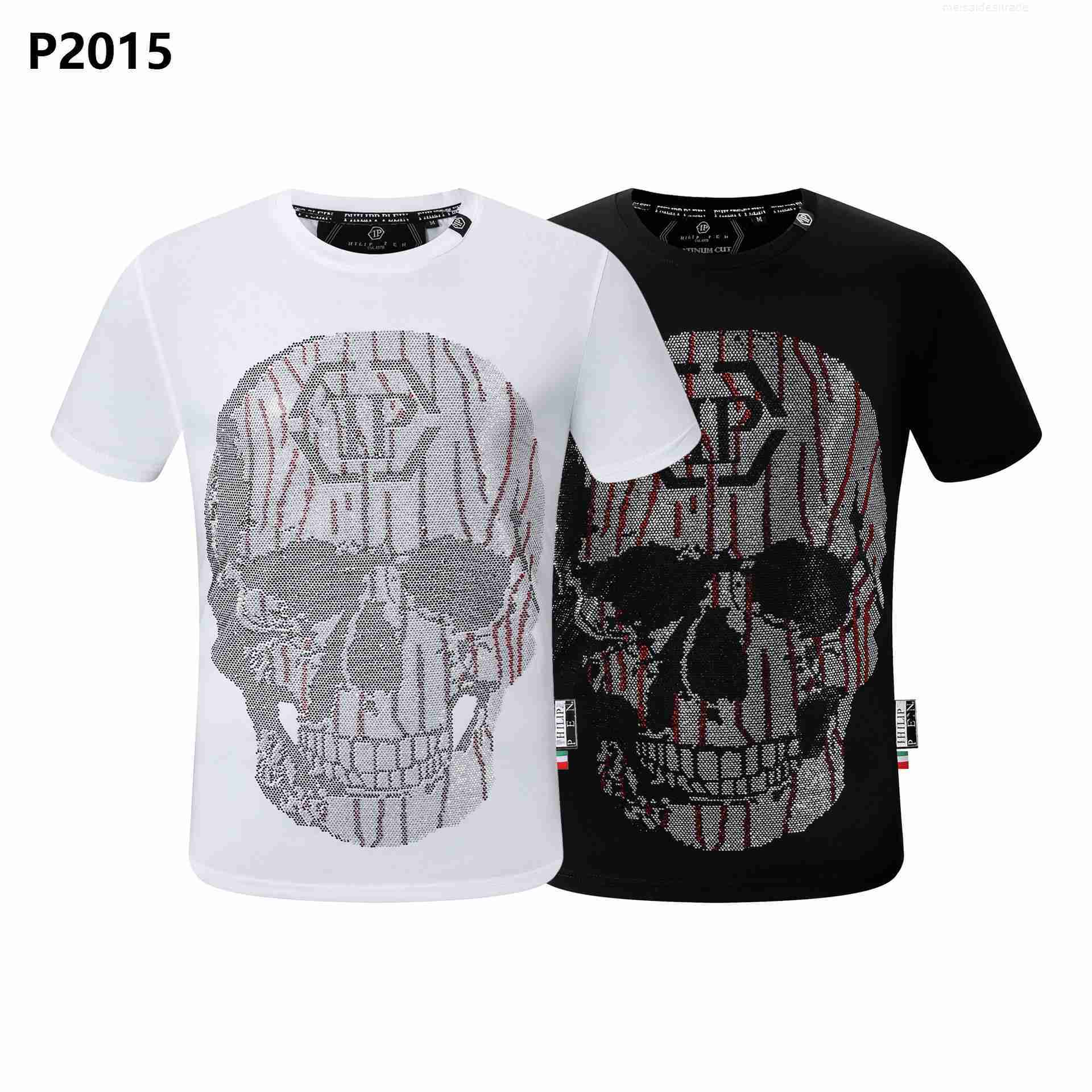 

Luxury Philippuep lein Brand Philippuepe Plaine Spring Summer Sleeve Round Neck Domineering Personality Pp Drill Skull Men's Shor1G9P, White