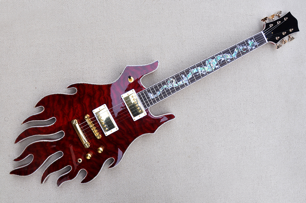 Factory Custom Unusual Shape Electric Guitar Gold Hardware HH Pickups Rosewood Fretboard Offer Customized-image-850199354