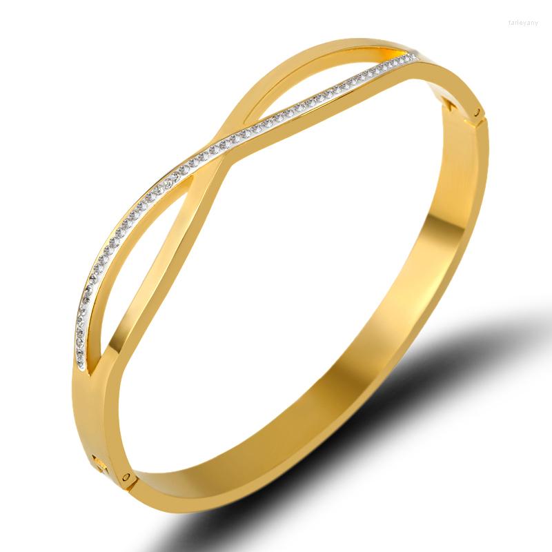 

Bangle 361L Stainless Steel Cross Crystals Bangles & Bracelets For Women Cubic Zirconia Infinity Jewelry Gift
