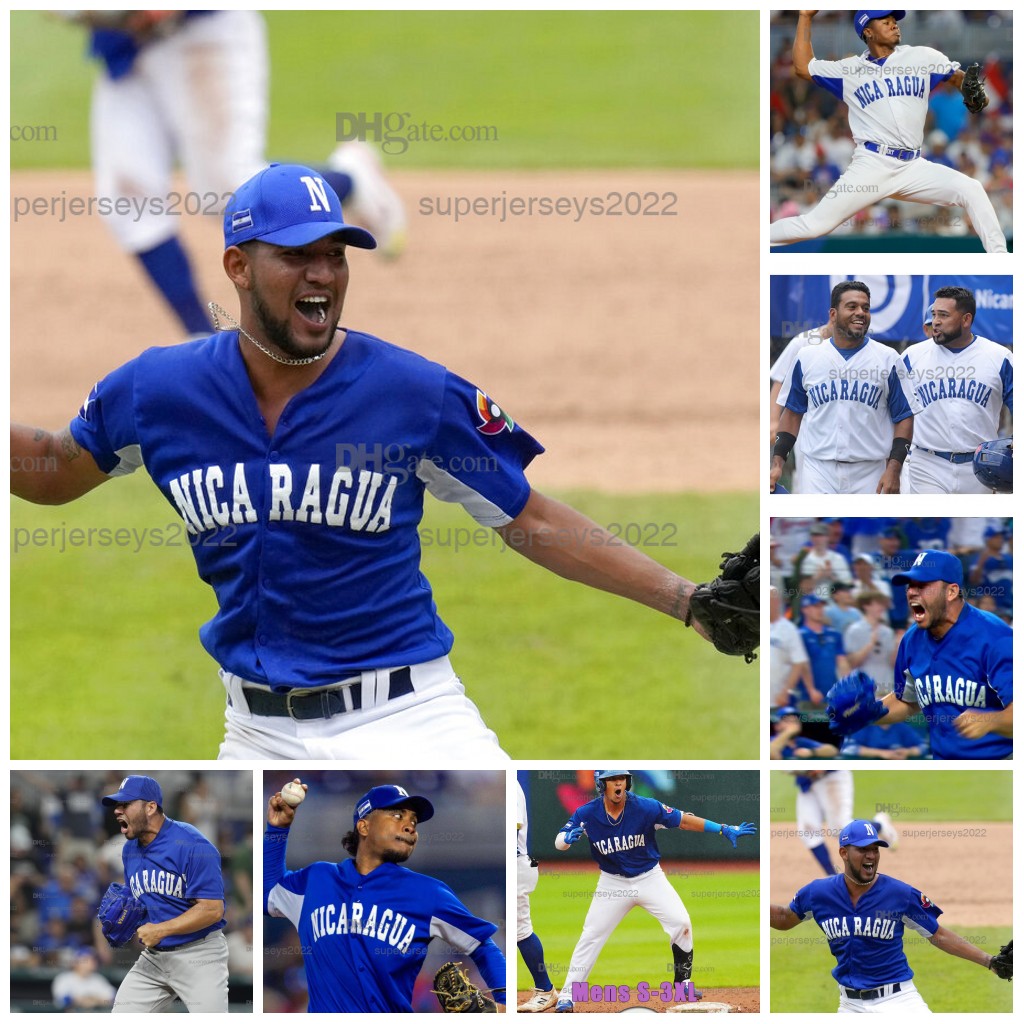 

62 Duque Hebbert Team Nicaragua 2023 World Baseball Classic Jersey 43 Jonathan Loaisiga Isaac Benard Sandy Bermudez Dwight Britton Norlando Valle Benjamin Alegria, Blue mens s-3xl