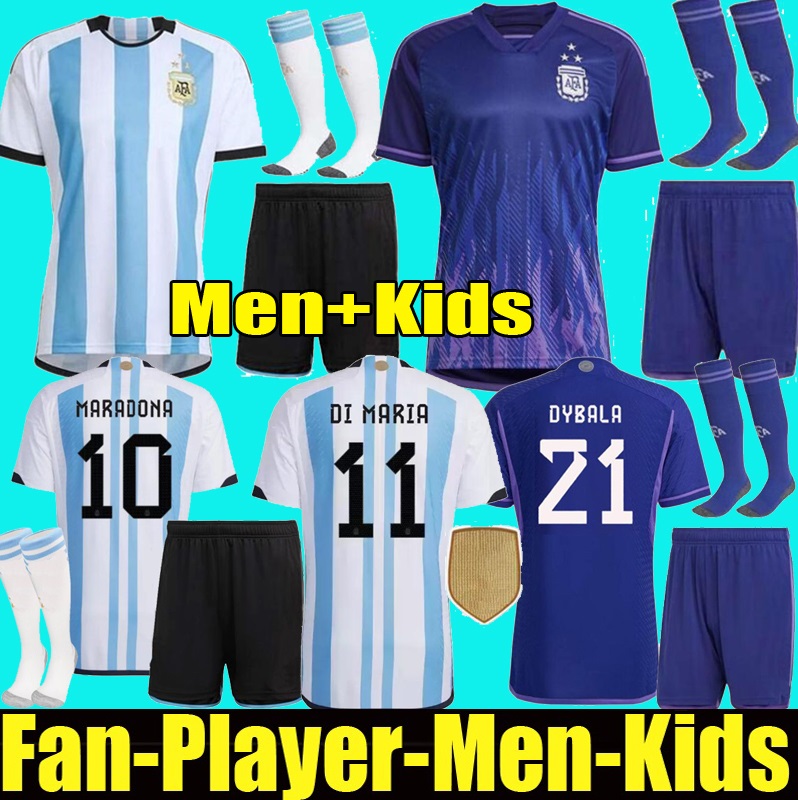 

3 Star 2022 Argentina soccer Jersey fans player version DYBALA DE PAUL MARADONA DI MARIA J. ALVAREZ L.MARTINEZ Men Kids full kit socks football shirt, Away player version