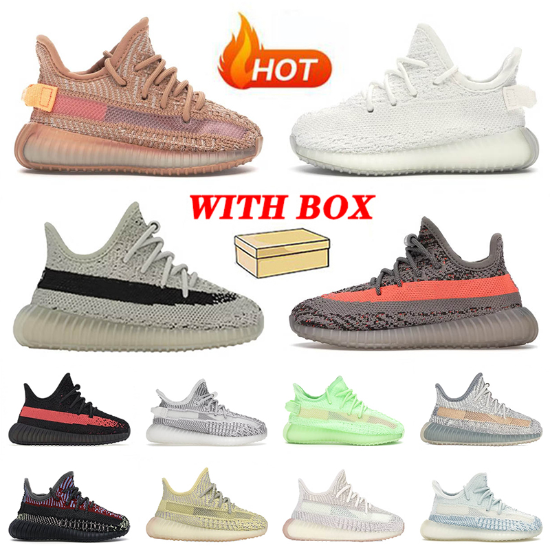 

With Box Designer v2 Kids Shoes Running Sneakers Toddler Youth Children Clay Cream White Slate Beluga Reflective Core Black Red Static Glow Boys Girls Trainers 22-35, 3 black (non-reflective)