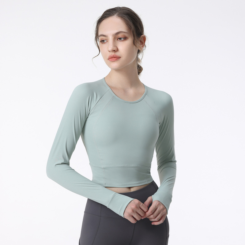 

LL Women Yoga Long Sleeve Sports Crop Top Outfit Moisture Wicking High Elastic Fitness Workout Fashion Tees Tops CK710, Pea green