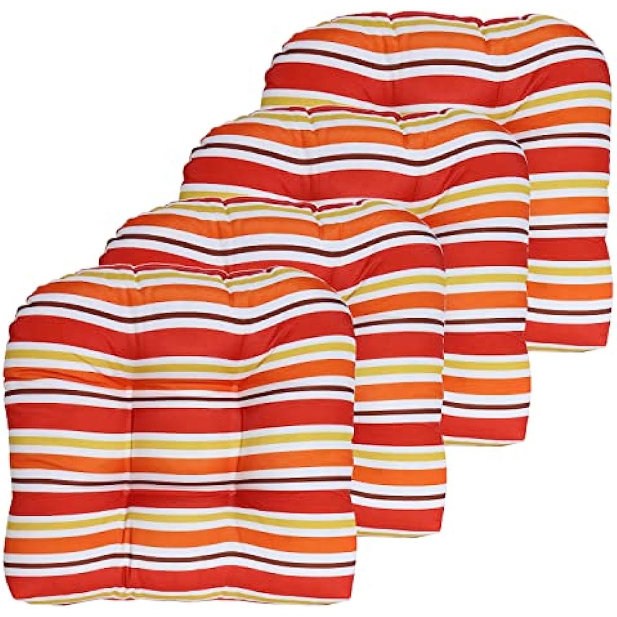 

Sweet Home Collection Patio Cushions Outdoor Chair Pads Premium Comfortable Thick Fiber Fill Tufted 19 x 19 Seat Cover 4 Count (Pack of 1) Islander Stripe Red 12 compass