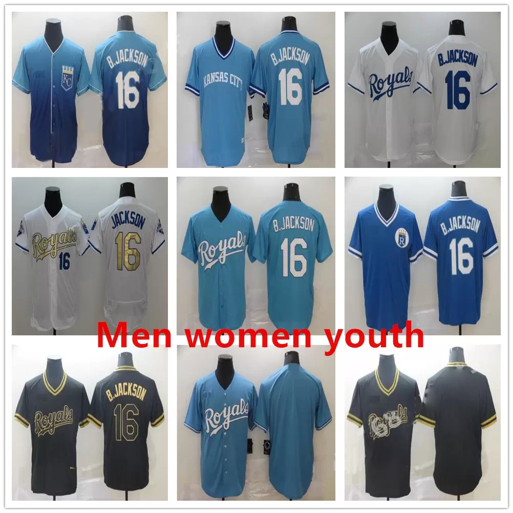 

20 21 Royals Mens Jersey #16 Bo Jackson Home Blue White Grey Men Women kids Baseball Jerseys, As pic8