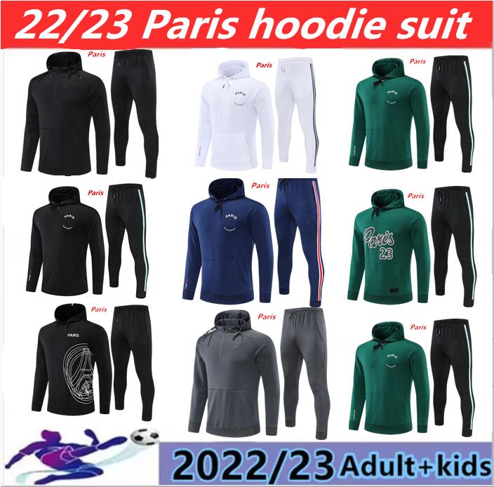

22 23 psgs soccer jerseys clown style tracksuit Maillots football jacket paris hoodie Survetement MBAPPE 2022 2023 men kids kit training suit uniform enfants, White