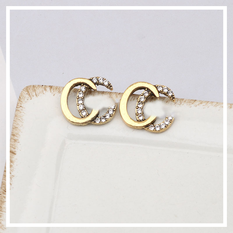 

Women 18K Gold Plated Metal Designer Ear Stud Earrings Fashion Brand Designers Round Geometry G-Letter Crystal Rhinestone Earring Wedding Party Love Gifts Jewerlry