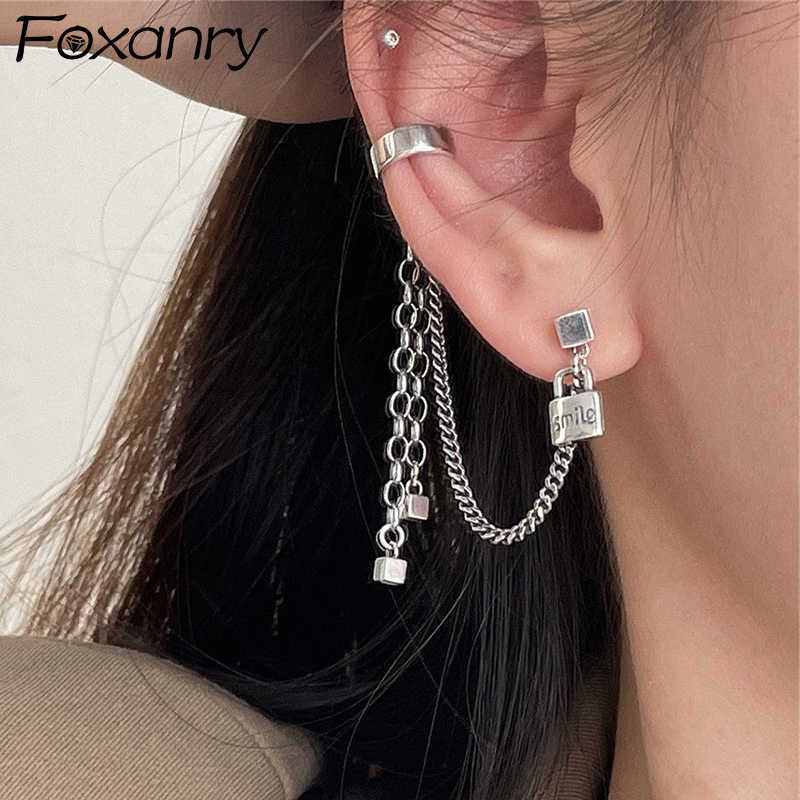 

Charm ANRY Prevent Allergy Silver Color 1PCS Earrings for Women New Fashion Vintage Punk Tassel Lock Earrings Party Jewelry L230315