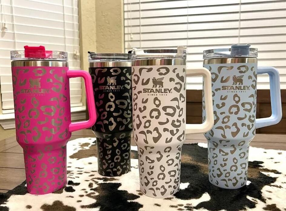 

40oz Stanley Tumblers Leopard print Mugs with Logo handle lid straw water bottle powder coating outdoor camping cup vacuum insulated drinking 0315, Multi-color