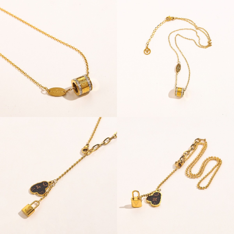 

Luxury Pendant Necklace Women Love Necklaces Designer Jewelry 18k Gold Plated Pearl Diamond Four Leaf Grass Necklace Fashion Long Chain Family Gift
