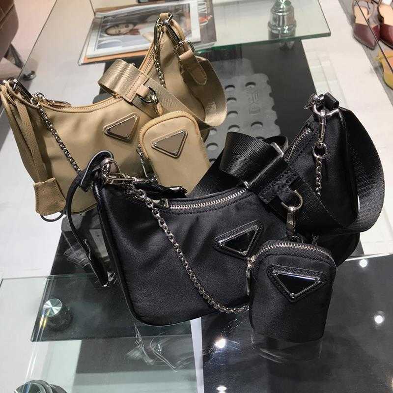 

designer bags prad Three in one HOBO chain armpit advanced texture new women's nylon messenger 08GO, Ru - black