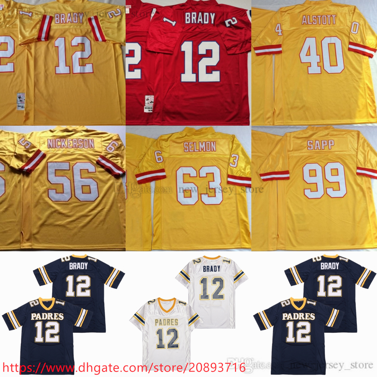 

Mitchell and Ness Vintage Football 12 Tom Brady Jerseys Retro Stitched 99 Warren Sapp 56 Hardy Nickerson 63 Lee Roy Selmon 40 Mike Alstott Jersey College Yellow, Aspicture (with team name)