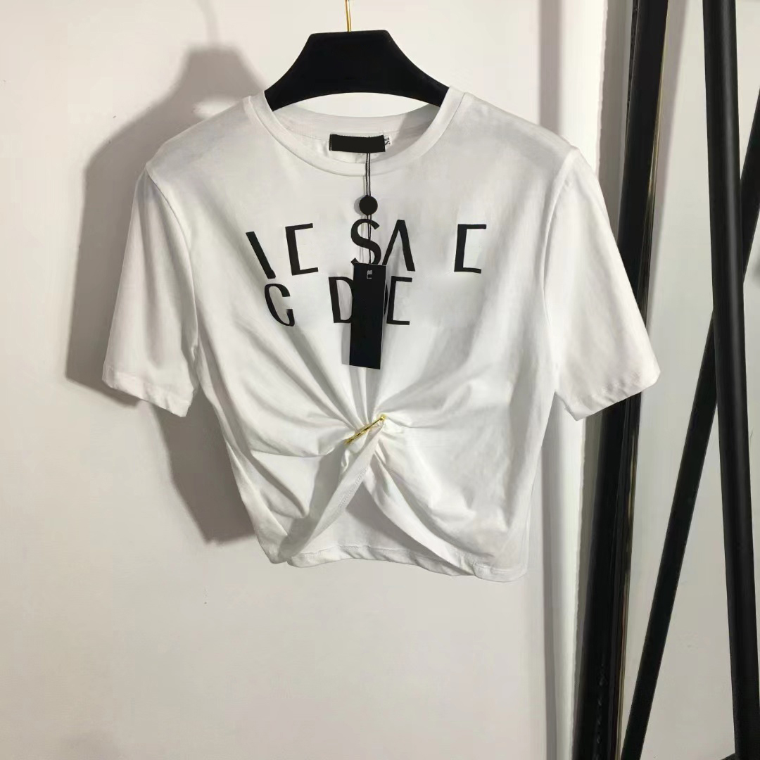 

23 Designers T-shirts Fashion T Shirts Women New alphabet print pin tucked Waist Short style Crop Short Sleeve Tops Tees T-shirt ladies top dress Short waist white SML