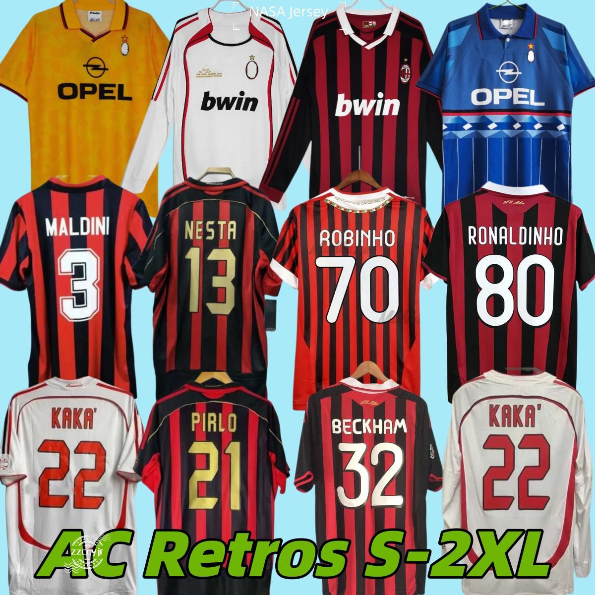 

90 91 Retro shirts SOCCER JERSEYS 95 96 97 Gullit 01 02 03 12 14 15 Maldini Van Basten football KAKA Inzaghi 06 07 PIRLO SHEVCHENKO BAGGIO Ac MIlans JERSEY, 06-07away