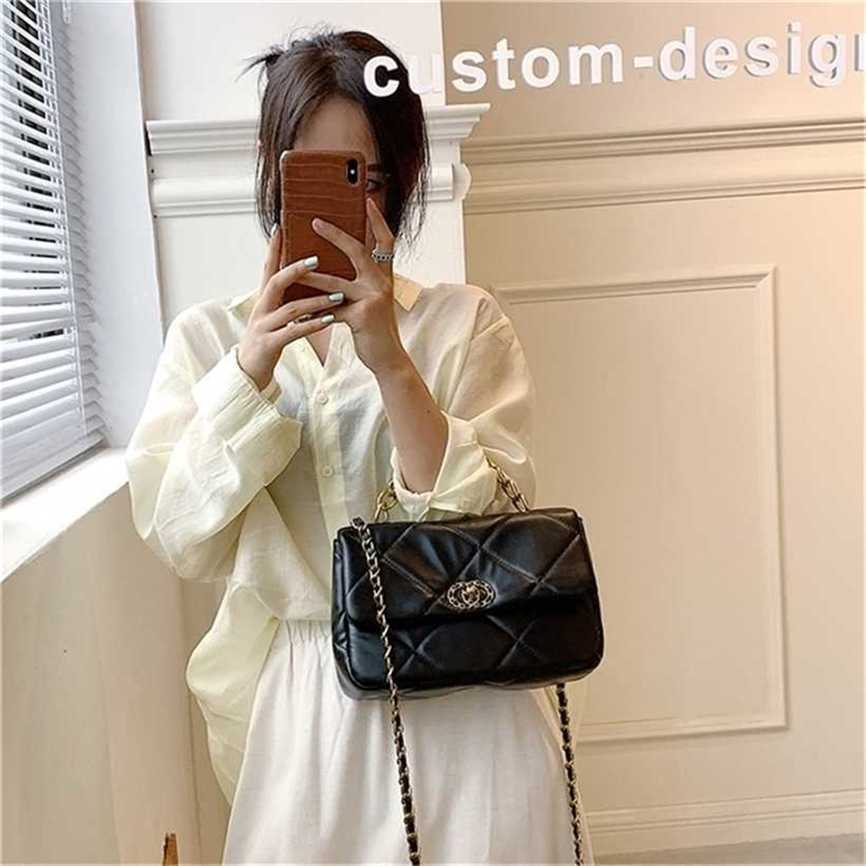 

handbag 2023 Fashion women's bag leather quality Handbag Shangpin Style Lingge Portable Oblique Cross Bag, Small black