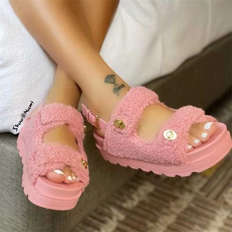 

2023 Summer Women Sandals New Outdoor Comfortable Plush Open Toe Thick Large Roman Shoes, Black