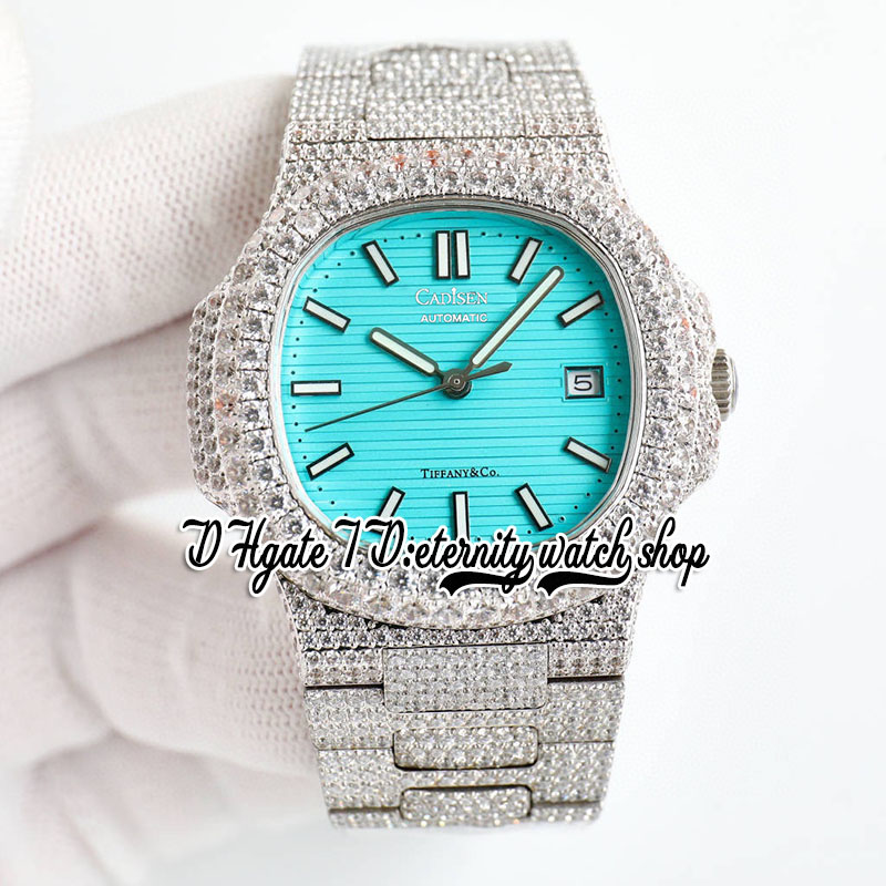 

BZ twf5711 Japan M8215 Automatic 40MM Mens Watch Iced Out Paved Diamonds Case Blue Dial Stick Markers Diamond Stainless Steel Bracelet 2023 eternity Jewelry Watches, Watch waterproof cost