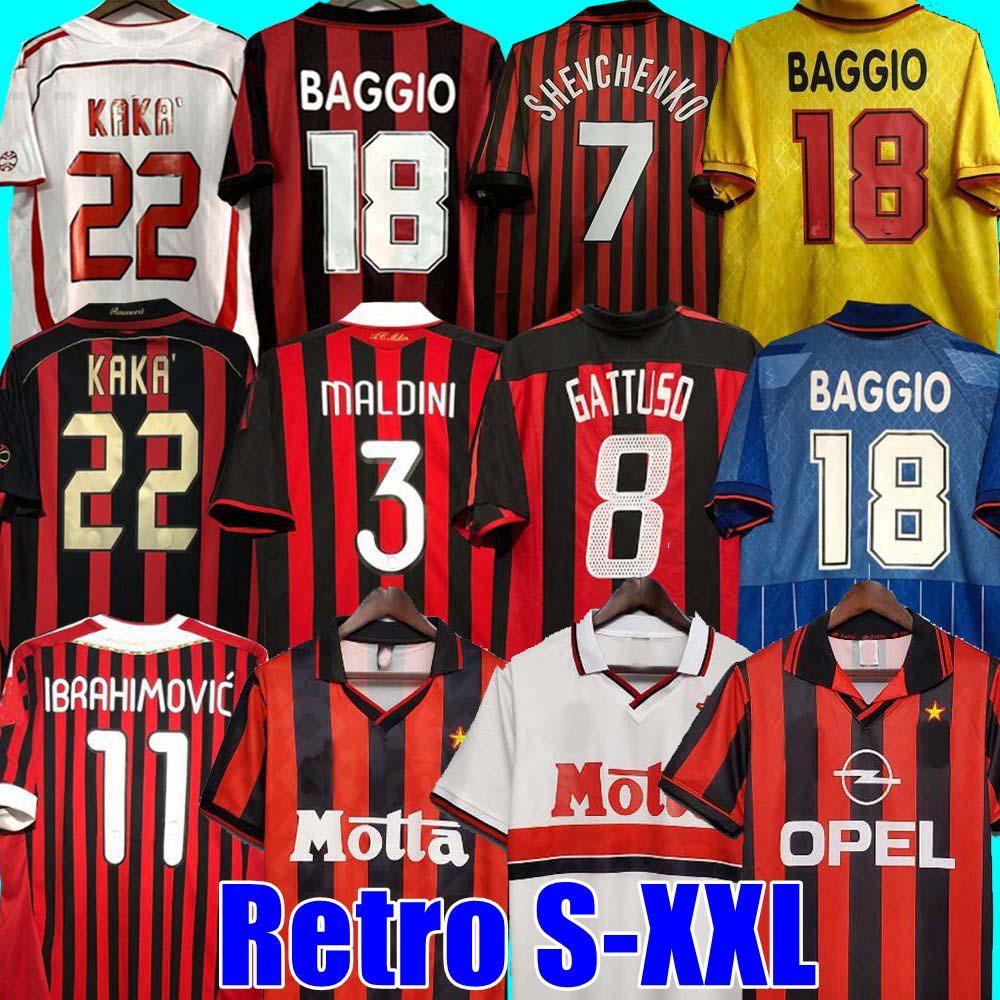 

90 91 Retro shirts SOCCER JERSEYS 95 96 97 Gullit 01 02 03 12 14 15 Maldini Van Basten football KAKA Inzaghi 06 07 PIRLO SHEVCHENKO BAGGIO Ac MIlans JERSEY, 02 03 away jersey