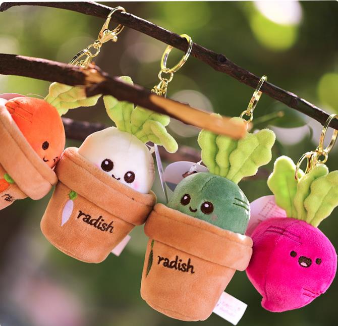 

wholesale Key chain Cartoon grass potted radish plush toys carrot dolls plush figures, Mix
