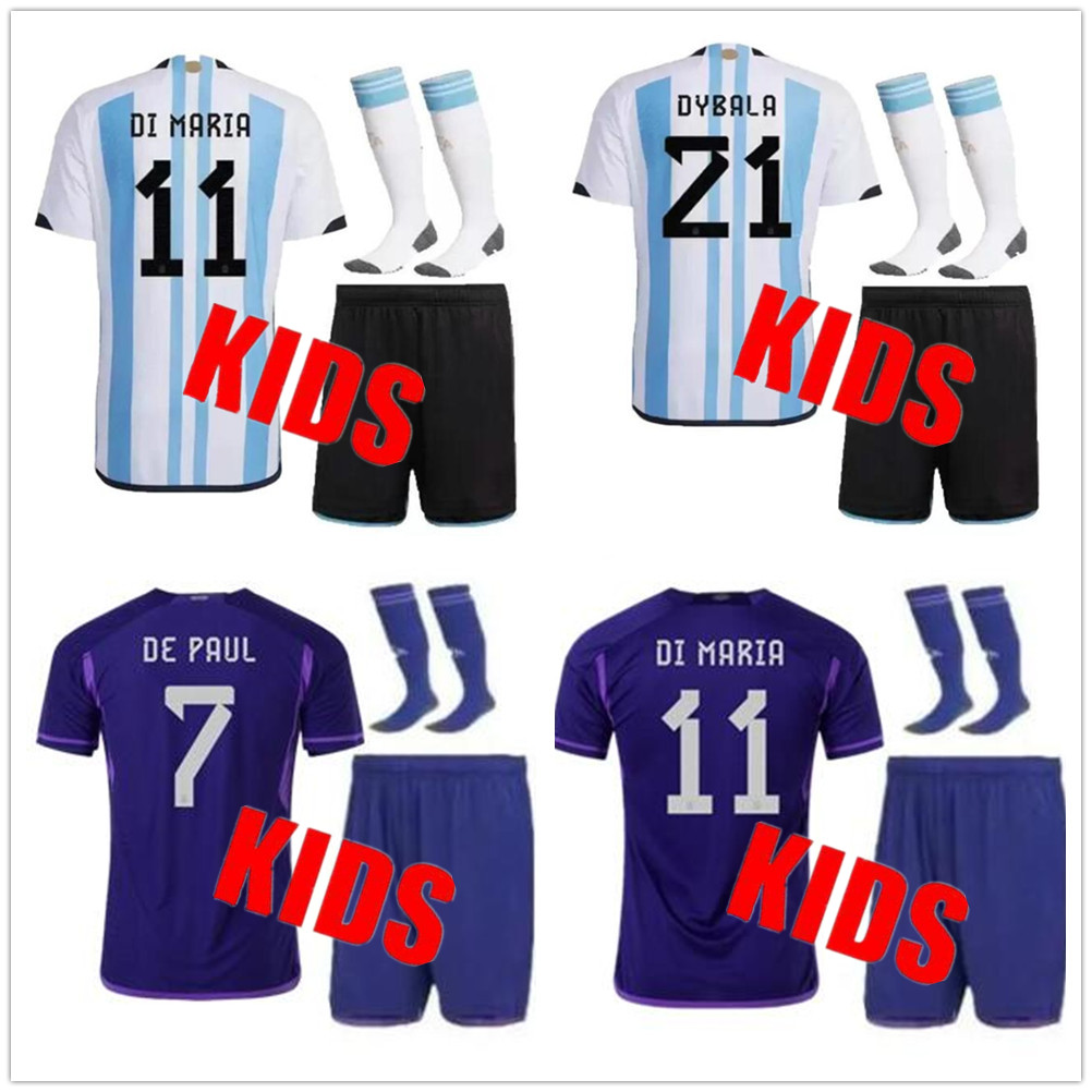 

3 Star 2022 2023 Argentina soccer Jerseys kids football kits Tracksuits 22 23 J.ALVAREZ DE PAUL DYBALA DI MARIA KUN MARTINEZ MARADONA Kids jersey kit, Home