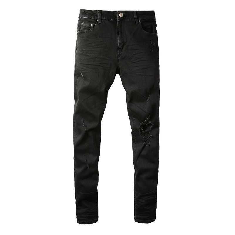 

Jeans Mens Am1r1 Trousers Pants Mirri Ripped Fashion Designer Brand Black Washed Knee Hole High Street Men's Versatile Slim Elastic Leg ILOO