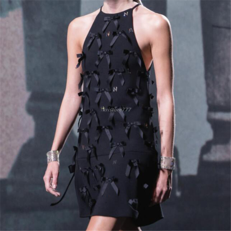 

23SS Sexy Women Designer Dress Shirts Dresses With Letter Rhinestone Girls Milan Runway Jersey Bow Tank Top A-line Mini Sleeveless High End Camisole Vest Tee T Shirt, Multi