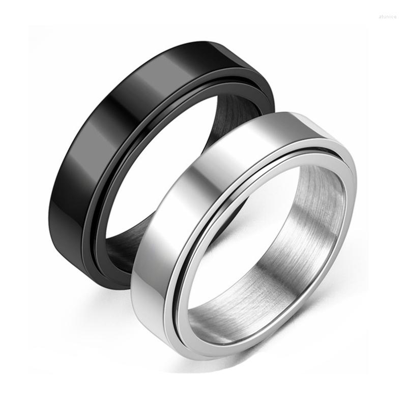 

Wedding Rings Meetvii 6mm Rotatable Basic Ring For Women Men Black Stainless Steel Casual Male Anel Stylish Punk Spinner Alliance Jewelry